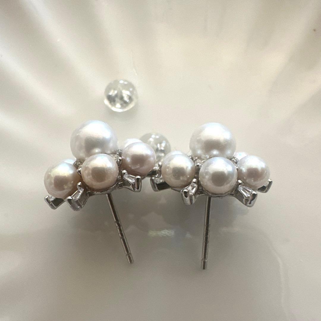 #B355 約6mmと4mm天然淡水本真珠ピアス　シルバー925金具