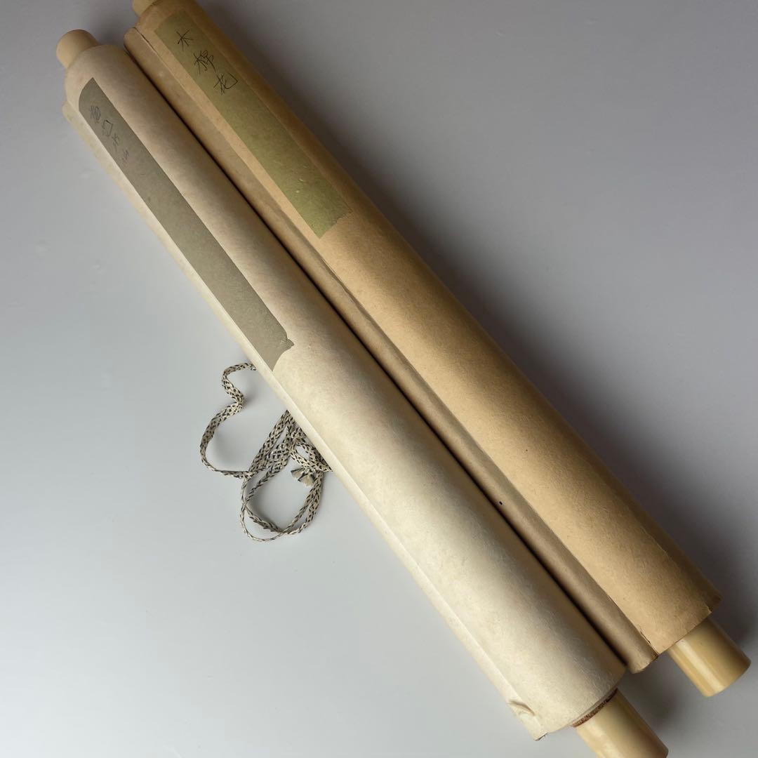 江夏 筆 中国画 絹本 彩色 梅花 木綿花 花鳥 掛軸