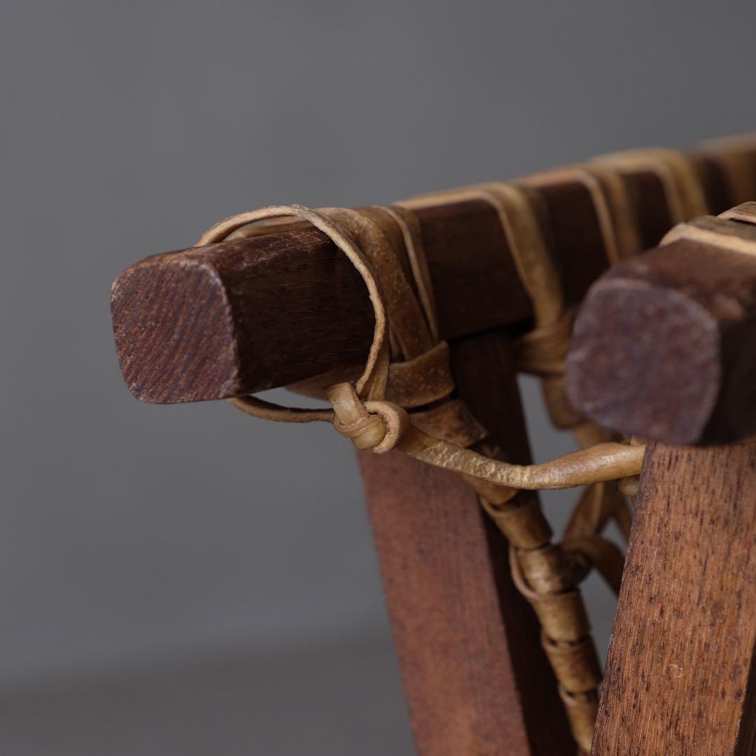 栓材 生革張りフォールディングスツール　折りたたみ椅子 古家具 ヴィンテージ