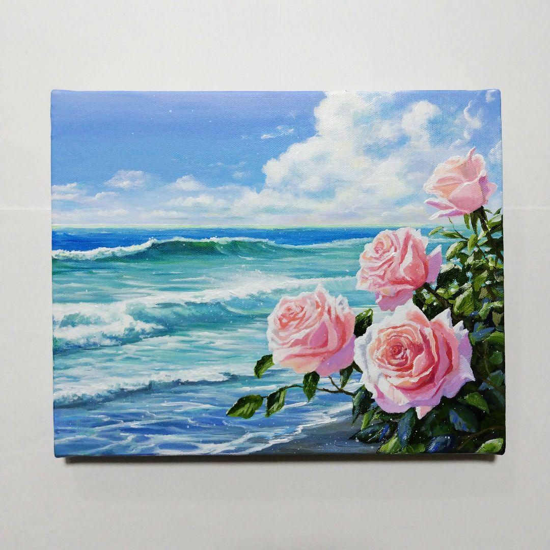 【薔薇が見る海】アクリル画 F3 風景画 絵画