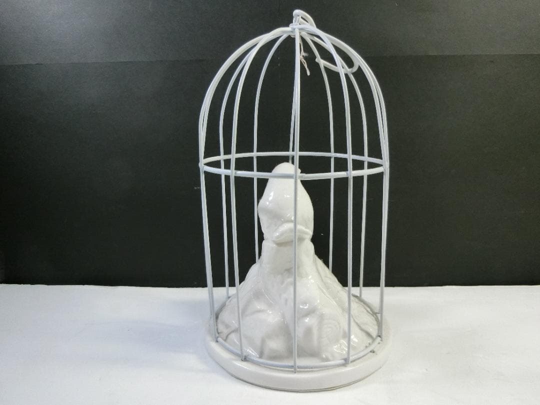 インテリア ことり 置物 センサー 鳥の鳴き声 鳥かご 二羽 ホワイト 鳥