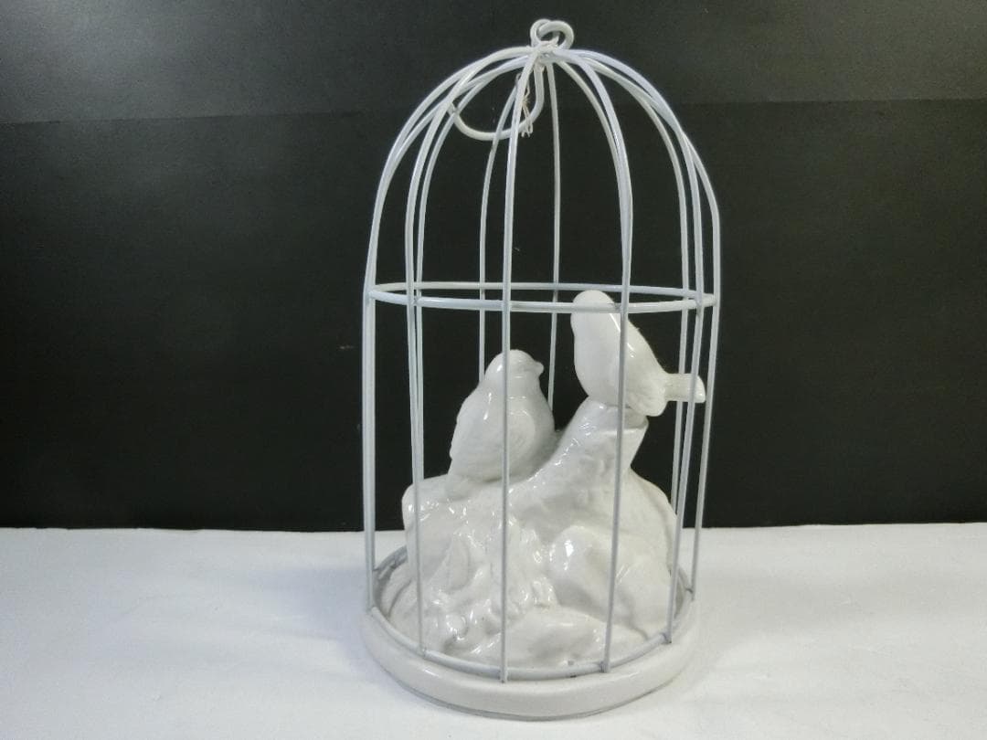 インテリア ことり 置物 センサー 鳥の鳴き声 鳥かご 二羽 ホワイト 鳥