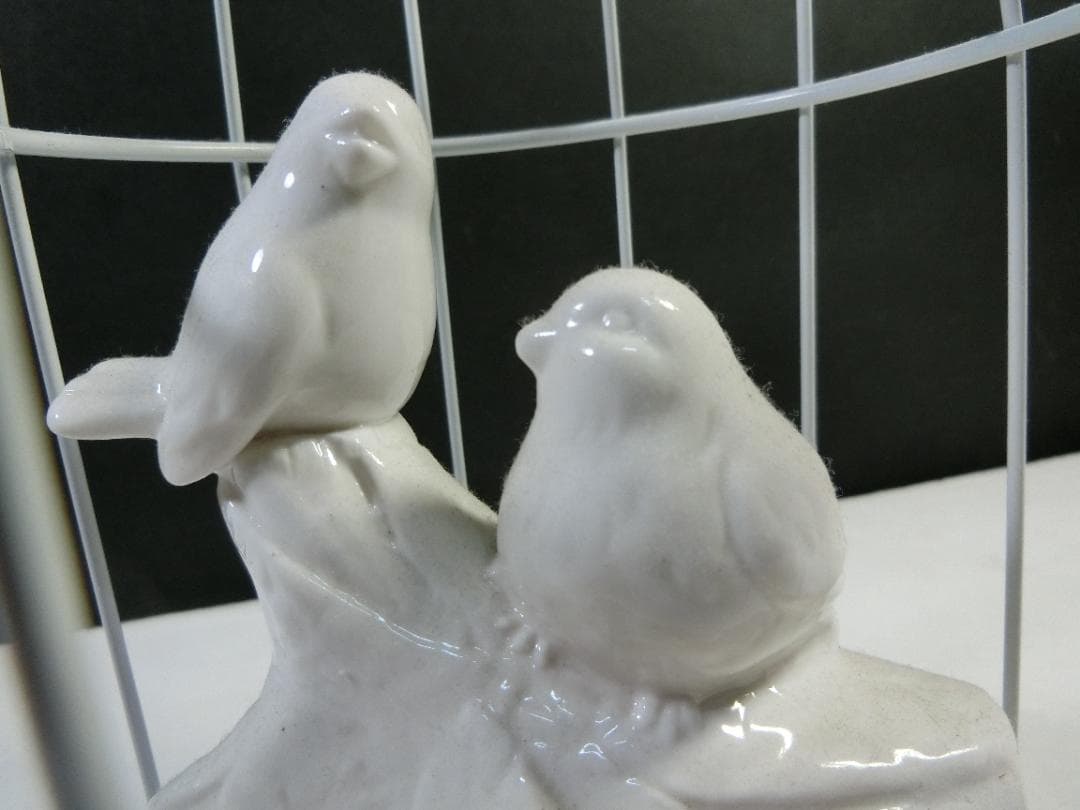 インテリア ことり 置物 センサー 鳥の鳴き声 鳥かご 二羽 ホワイト 鳥