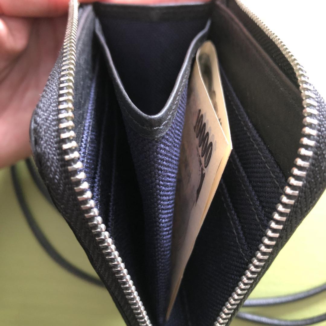 WAKU ネックウォレット コンパクト 財布 黒 ブラック レザー 革 小さい