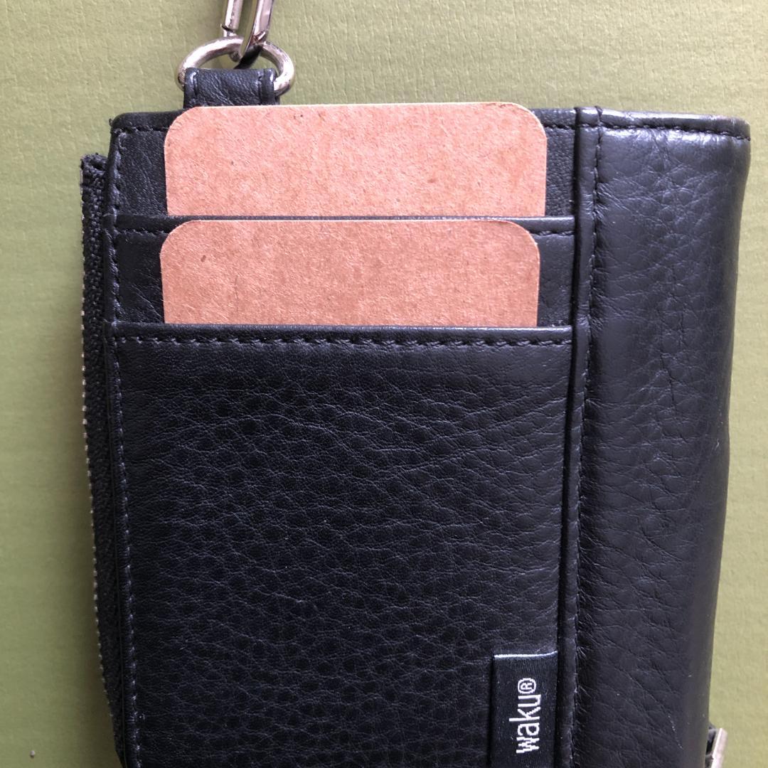 WAKU ネックウォレット コンパクト 財布 黒 ブラック レザー 革 小さい