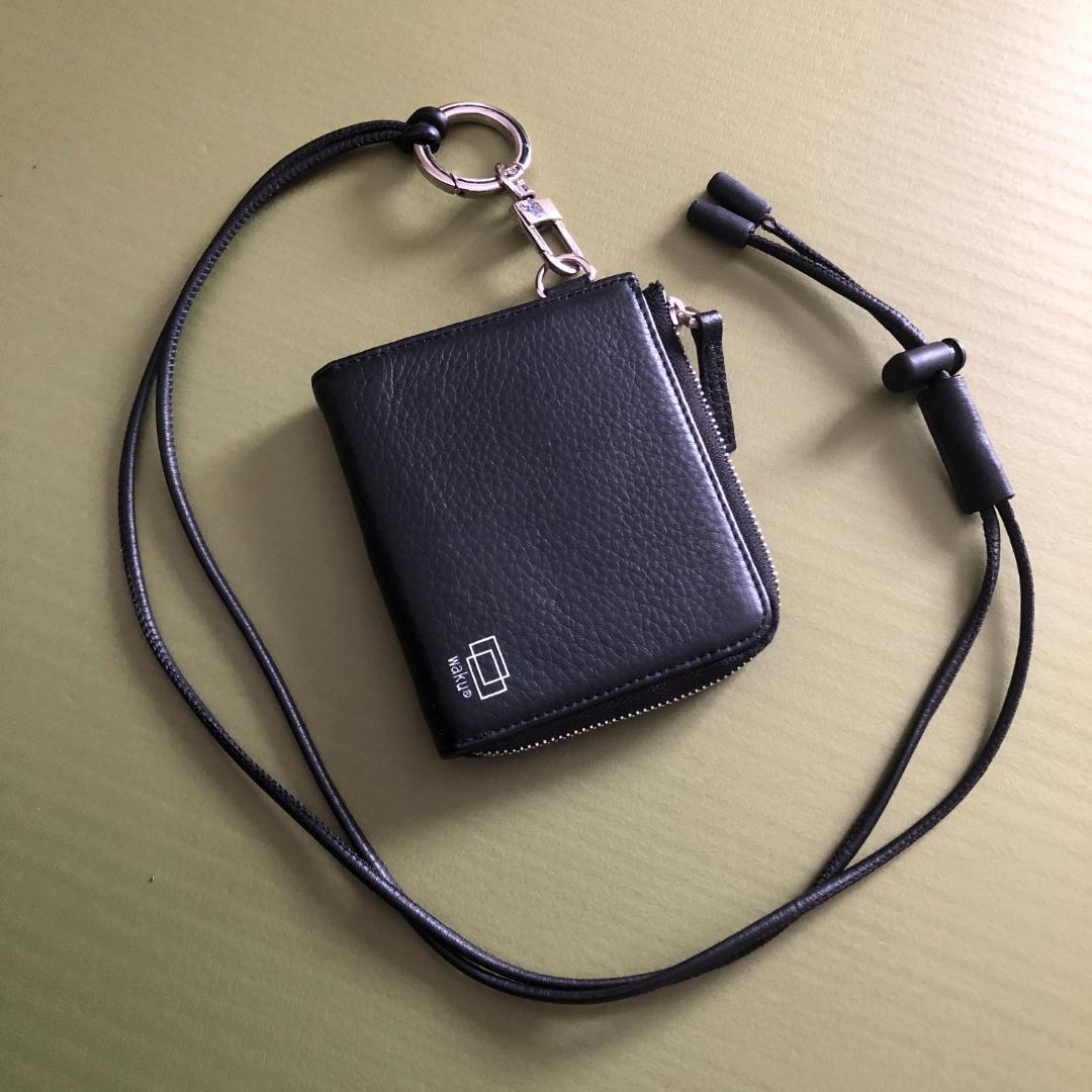 WAKU ネックウォレット コンパクト 財布 黒 ブラック レザー 革 小さい