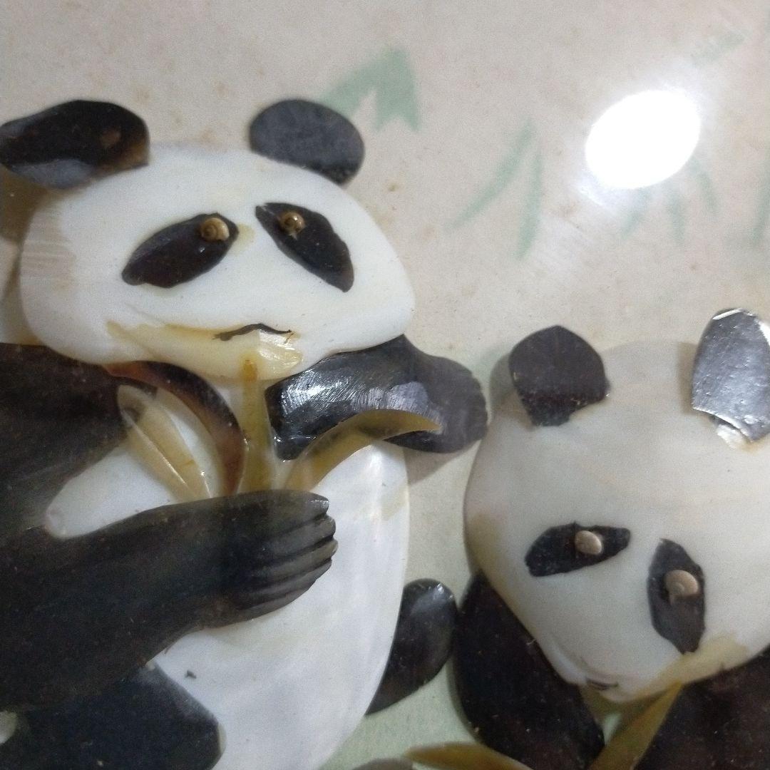 中国真珠貝彫り絵　可愛い２頭のパンダ