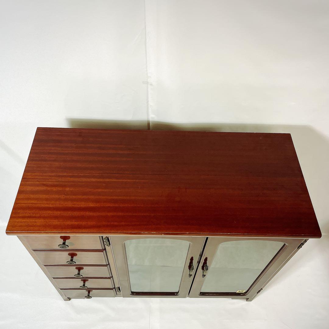 送料込 YAIRI キャビネット サイドボード 木製 ガラス扉 収納家具 レトロ