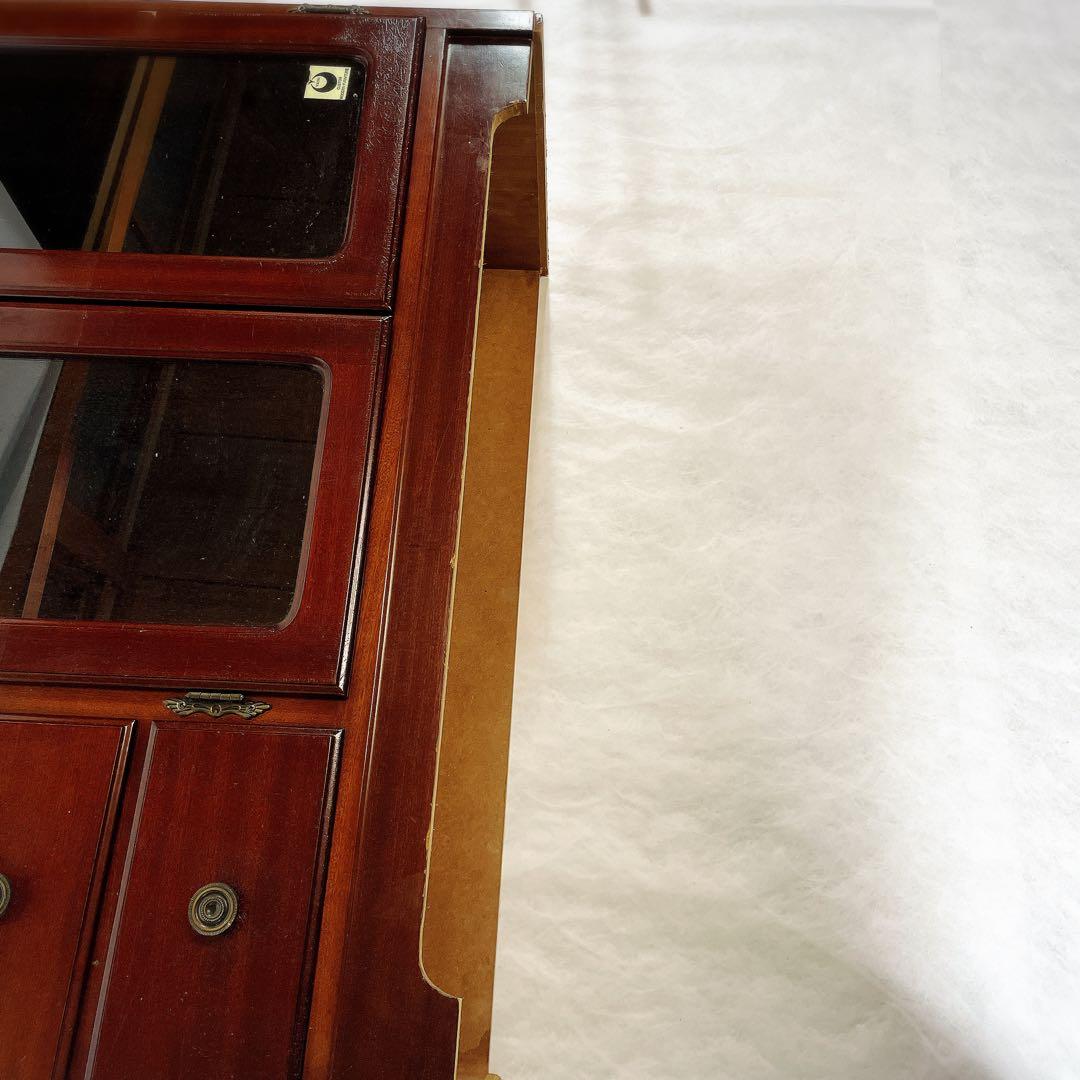 送料込 YAIRI キャビネット サイドボード 木製 ガラス扉 収納家具 レトロ