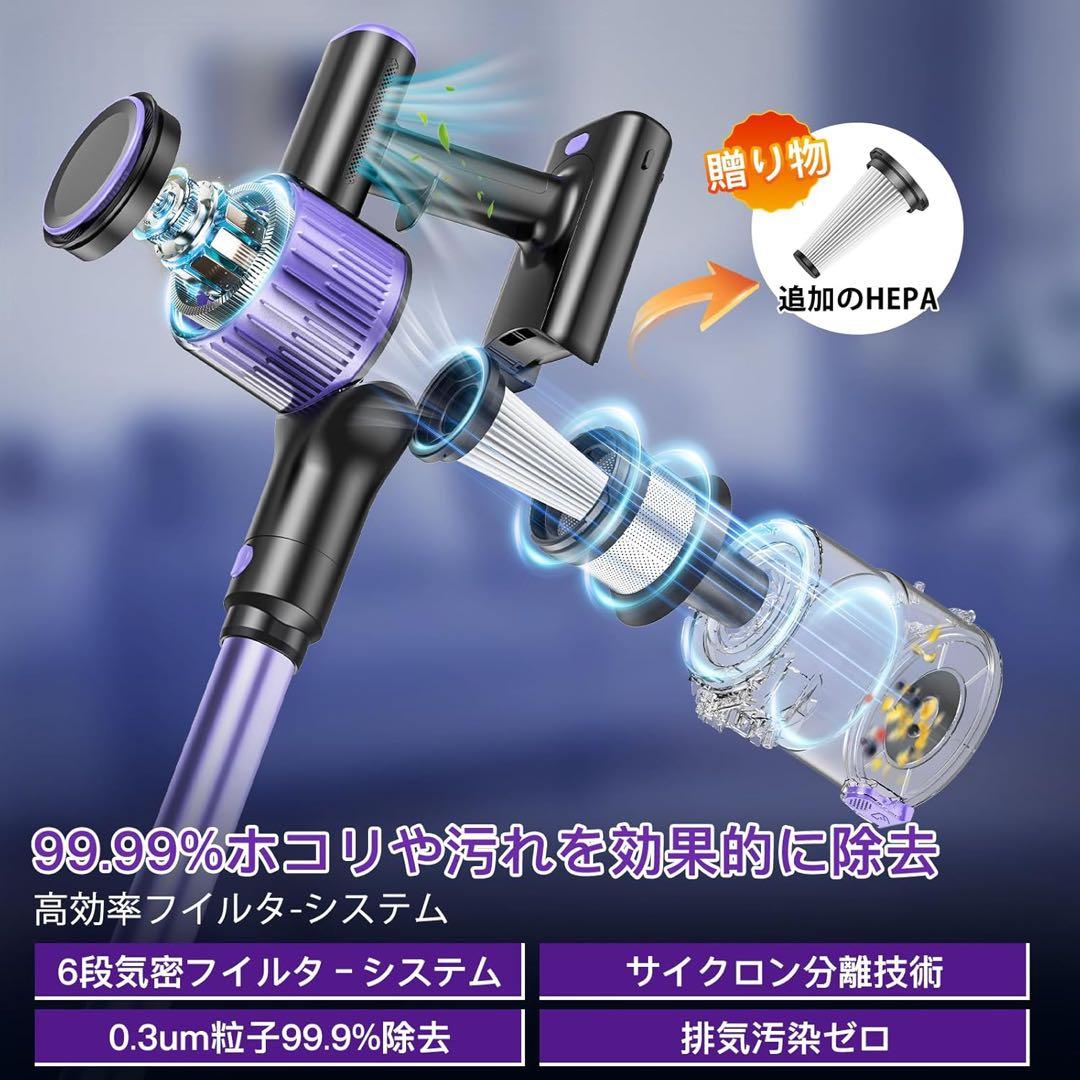 掃除機 コードレス 70000pa 超強力吸引 自立式 55分間連続稼働 LED