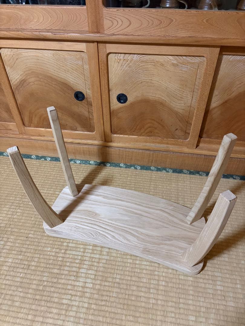 1380建具屋58年のおじいさんの手作り木製サイドテーブル、イス、スツール