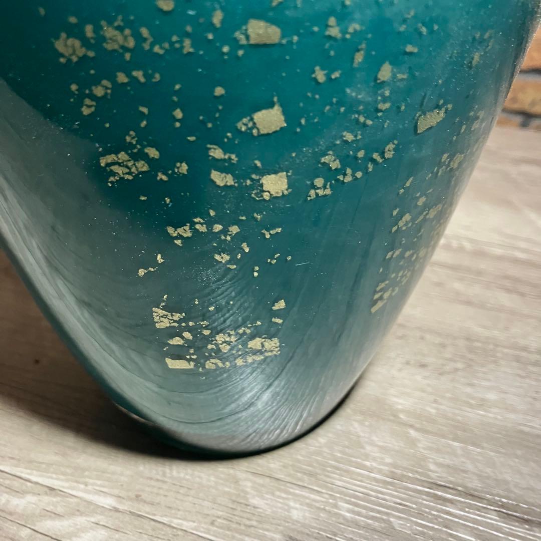 D-壁【希少・本金使用】KAMAY GLASS JAPAN 花瓶ターコイズブルー