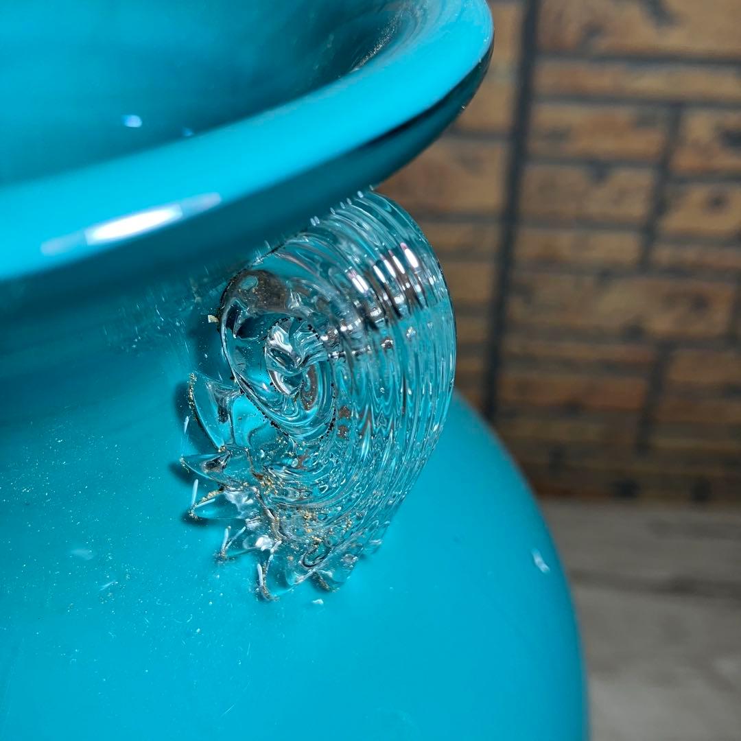 D-壁【希少・本金使用】KAMAY GLASS JAPAN 花瓶ターコイズブルー
