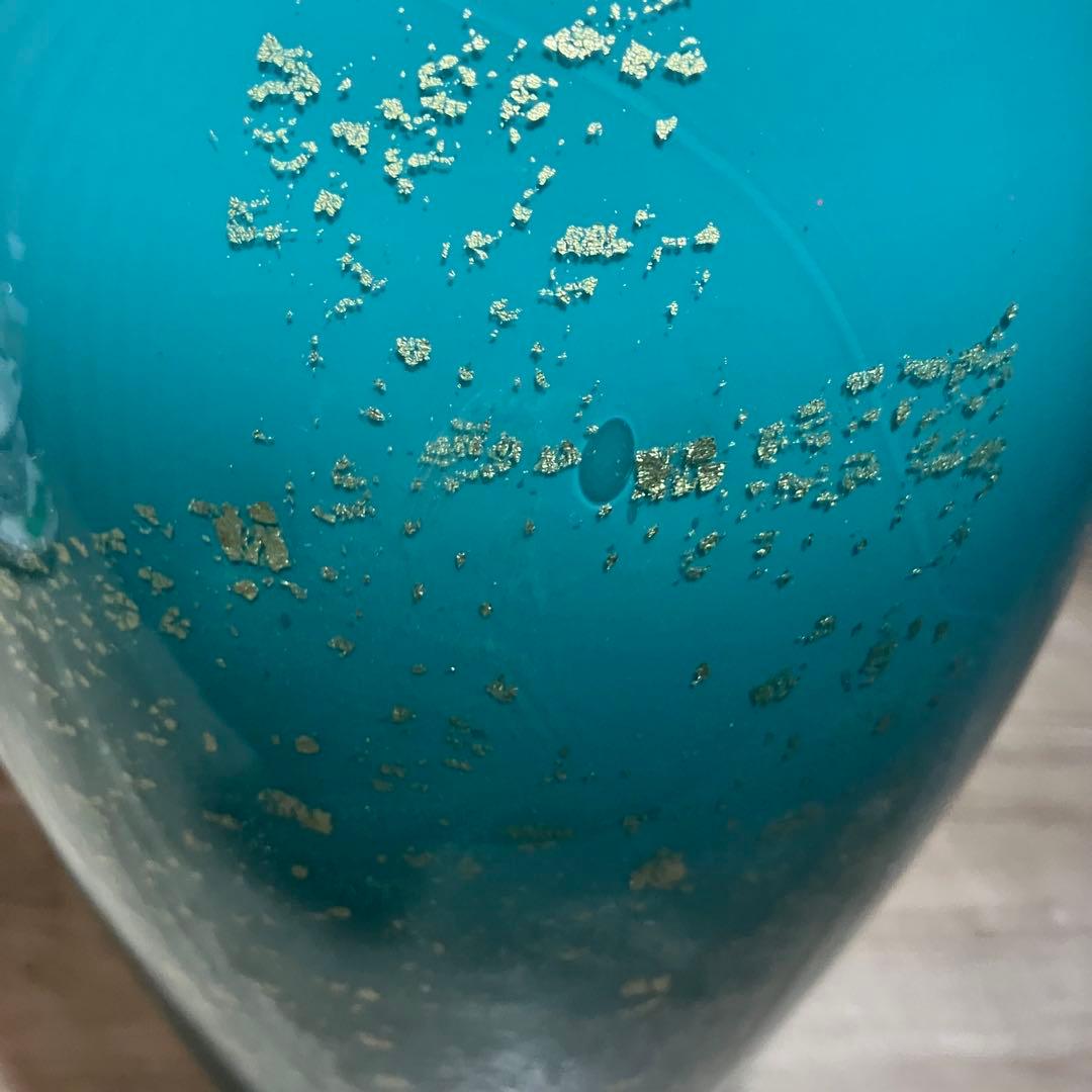 D-壁【希少・本金使用】KAMAY GLASS JAPAN 花瓶ターコイズブルー