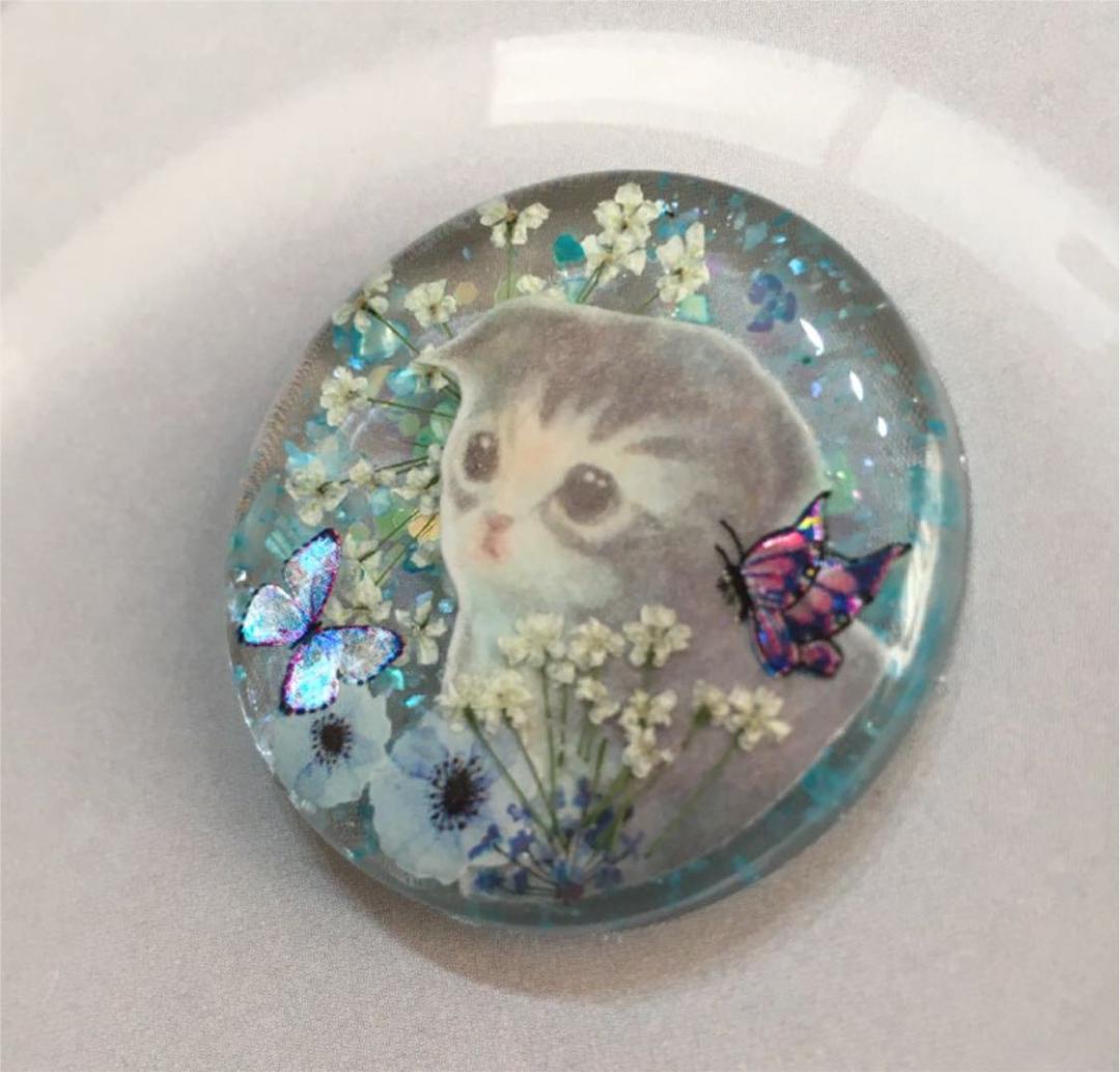 レジンヘアゴム、きらめき猫ちゃんクリアブルー