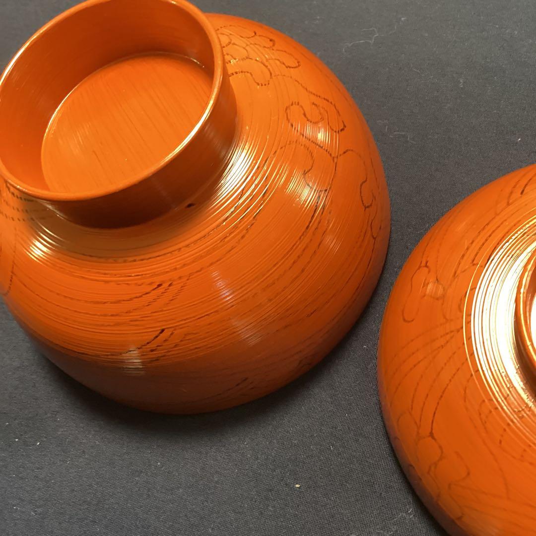 木乾洗朱金銀波千鳥椀5客　　　新品未使用