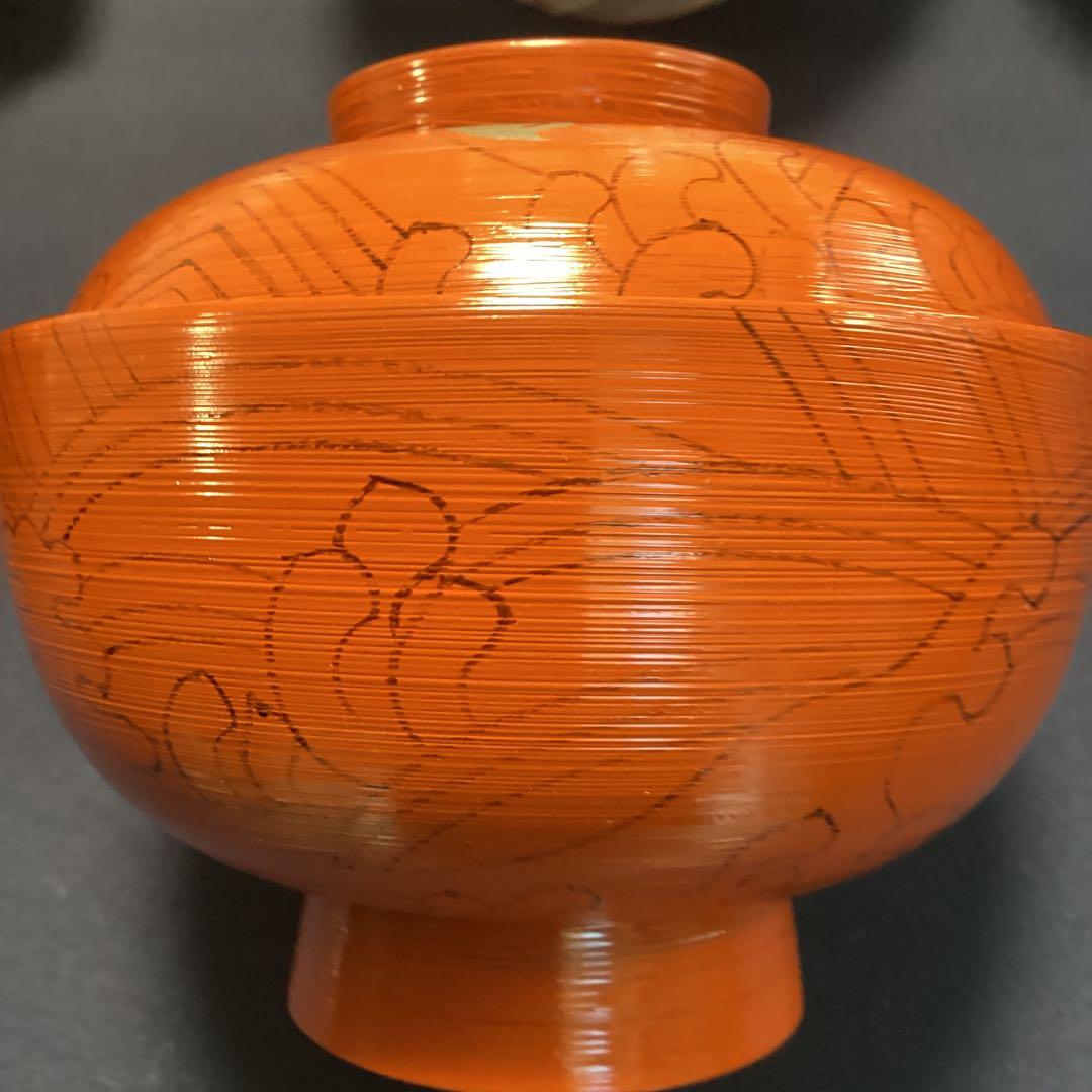 木乾洗朱金銀波千鳥椀5客　　　新品未使用