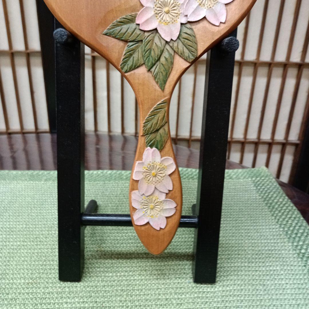 日光彫り丸手鏡枝垂れ桜　特注品