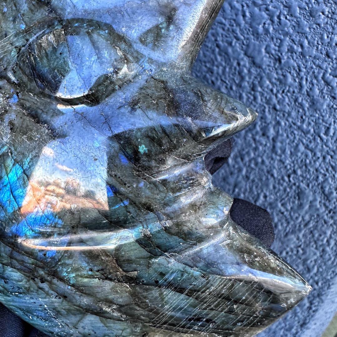 爆アレ☆ラブラドライト☪︎ムーンフェイス 月 鉱物 置物 原石 天然石A1350