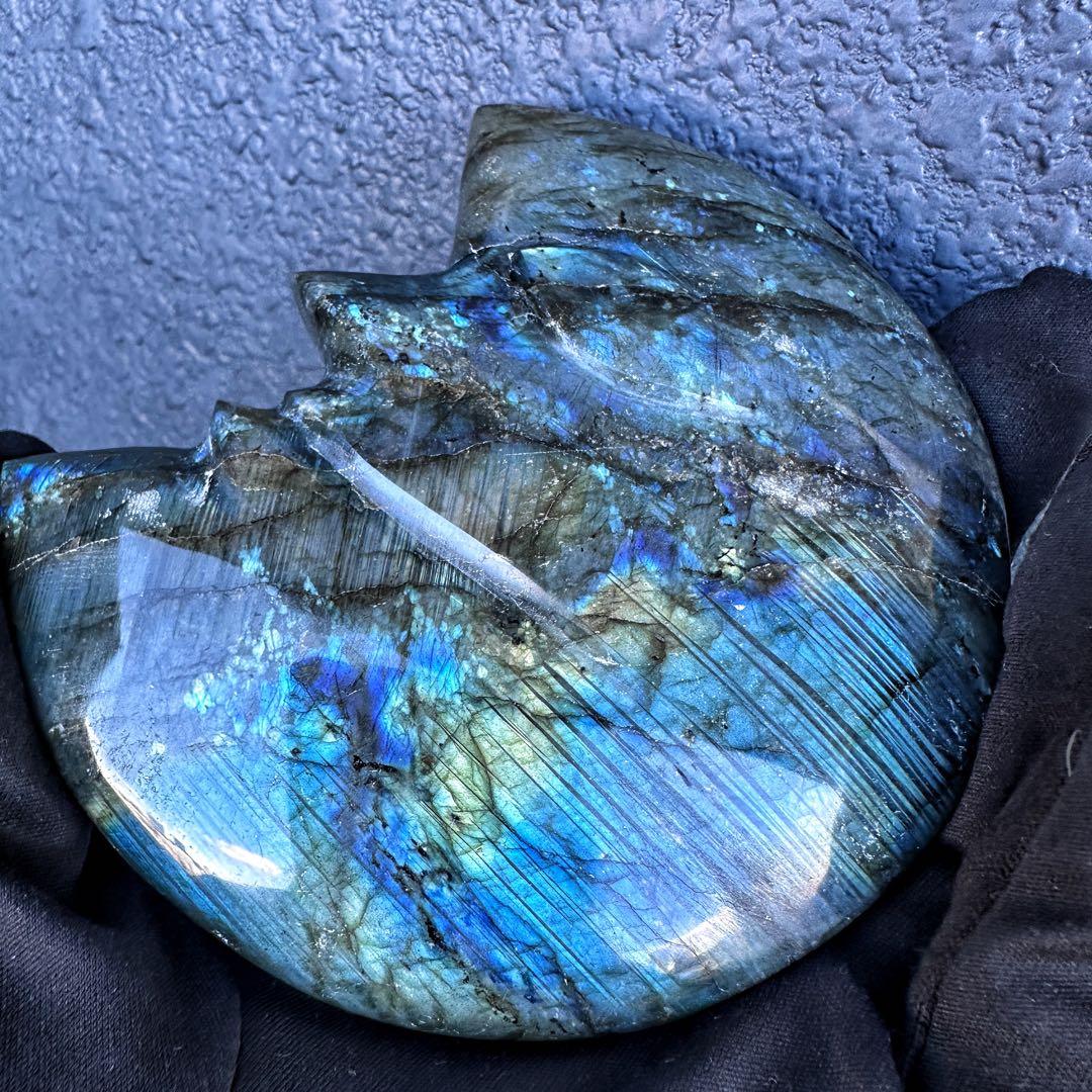 爆アレ☆ラブラドライト☪︎ムーンフェイス 月 鉱物 置物 原石 天然石A1350