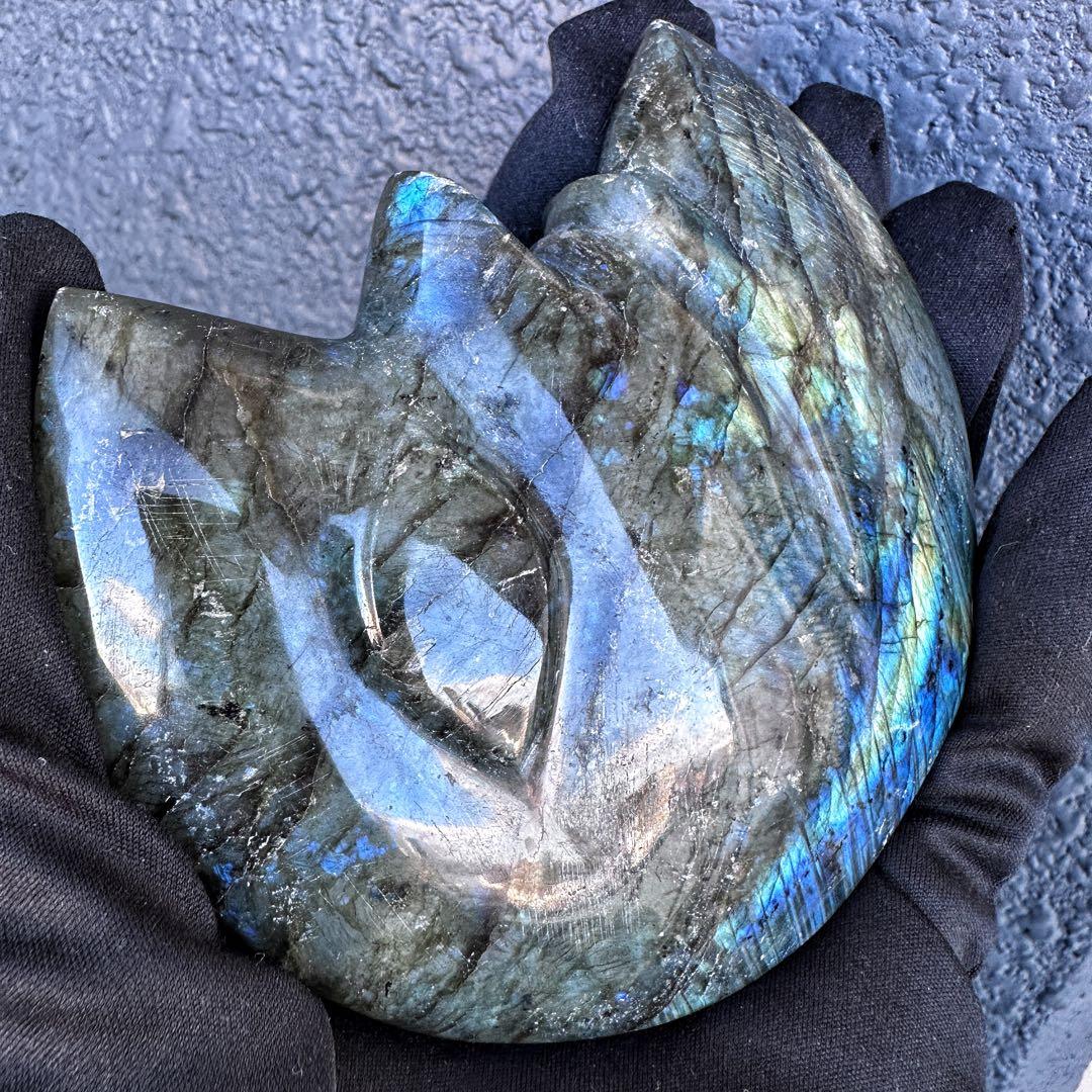 爆アレ☆ラブラドライト☪︎ムーンフェイス 月 鉱物 置物 原石 天然石A1350