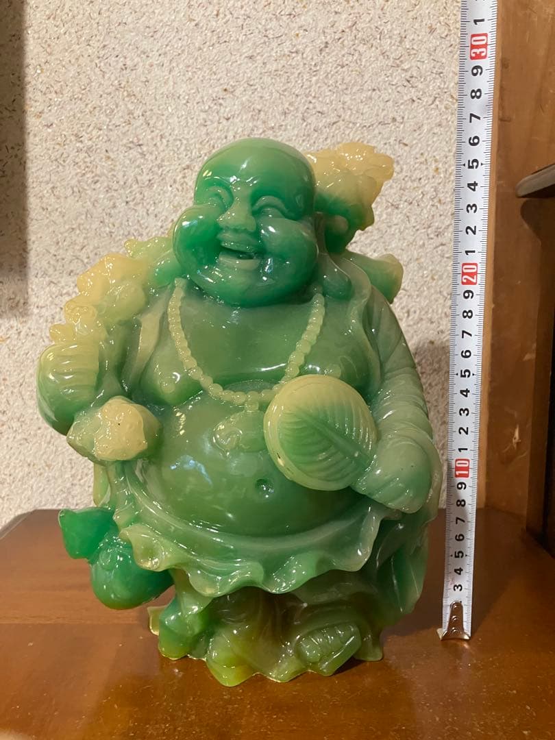翡翠　布袋様　置物　中古　縁起物