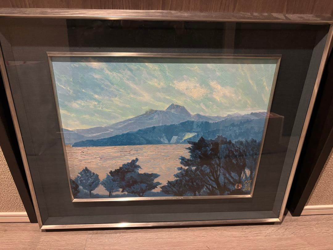 衛*門様 【肉筆レア】堂本阿岐羅 堂本印象の次兄 肉筆風景画 山湖 額装 サイン