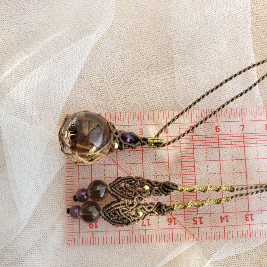 アイリススモーキークォーツ　アメジスト　マクラメ編みネックレス