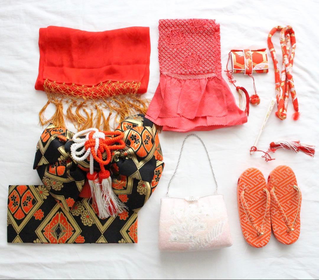 七五三 5歳 7歳 女の子 子供 着物 ビーズバッグ つくり帯 セット