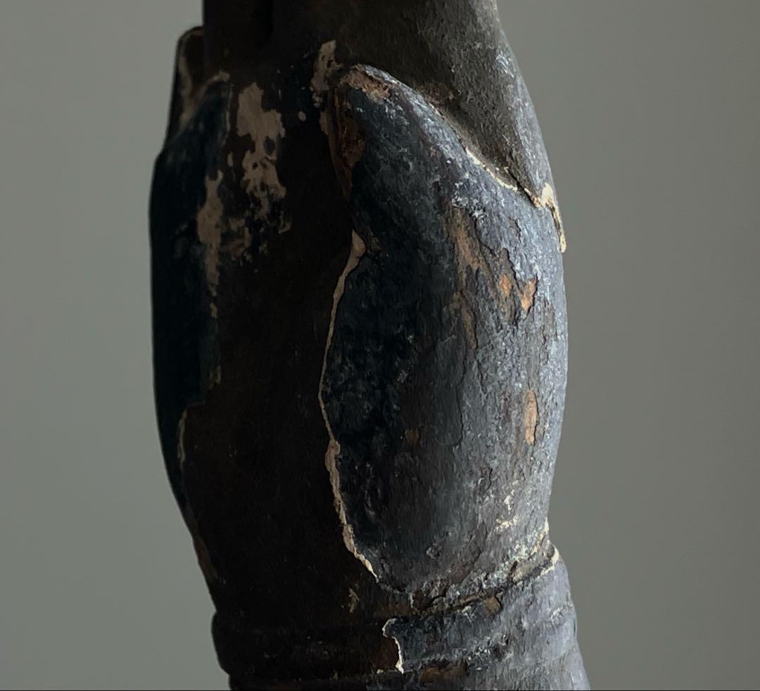 【恐れるな、、仏像の手 江戸中期頃 約13㎝ 施無畏印 木彫仏手残欠】骨董古美術