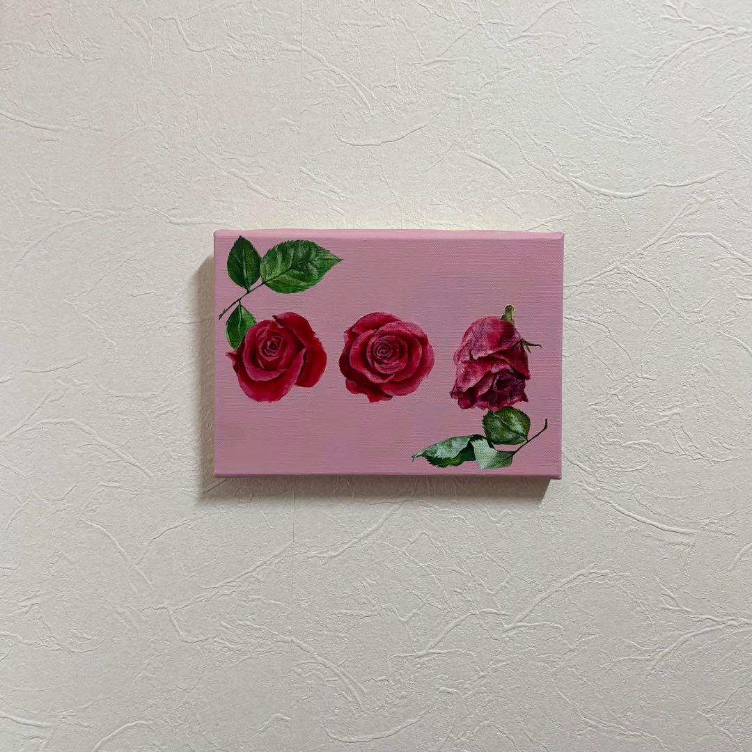 アクリル画　原画　手描き　バラ　インテリア　キャンバス　SM号