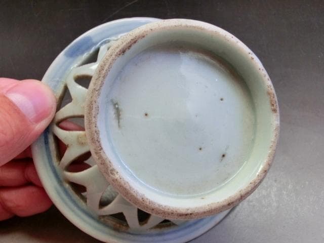 盃台■染付透かし杯台 酒器 唐草 古伊万里(江戸後期～明治期)時代物 古い骨董■