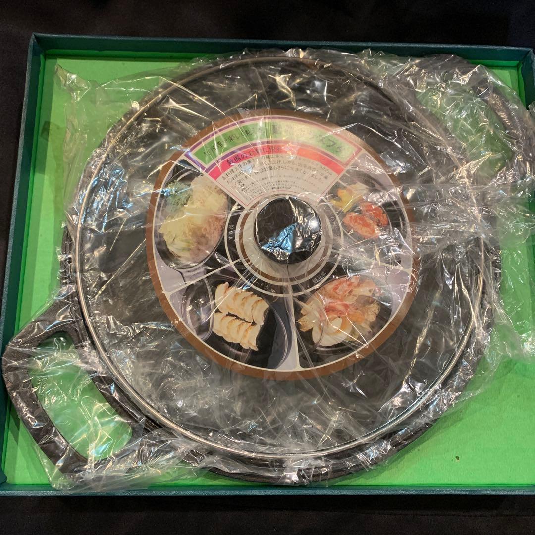 【新品未使用】南部鉄器　すき焼き鍋　 耐熱ガラス蓋付　南部盛栄堂　うるおい鍋及源