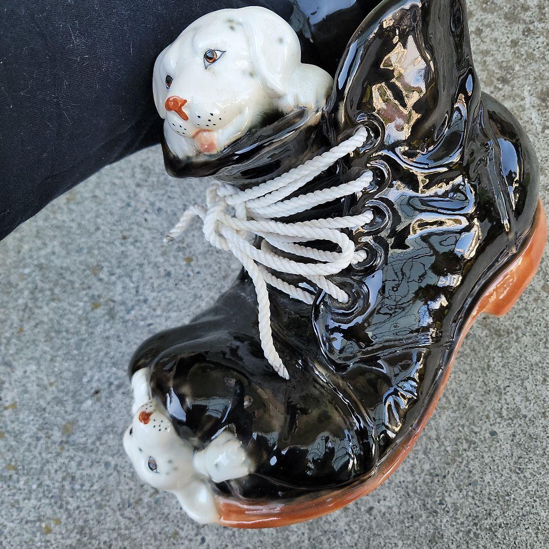 大型ガーデンオブジェ　プランター　置物　犬のフィギュア付き　ヴィンテージ