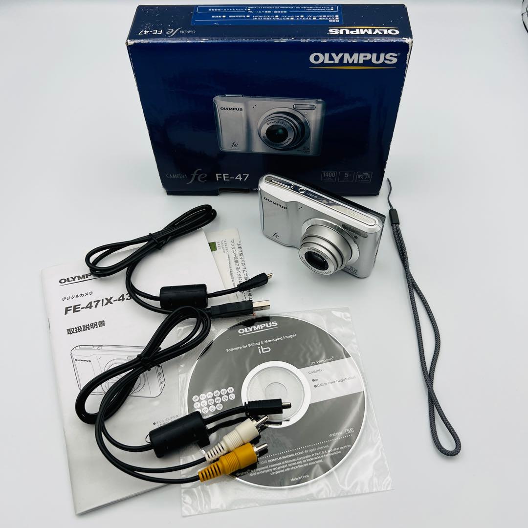 【美品】コンデジ OLYMPUS FE-47 シルバー 箱付き　単三電池で動く