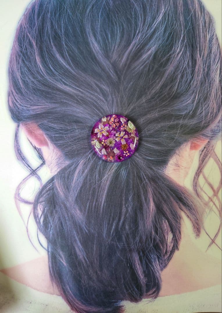 レジン　猫　ドライフラワー　ヘアゴム　ブローチ　ポニーフック　No.605