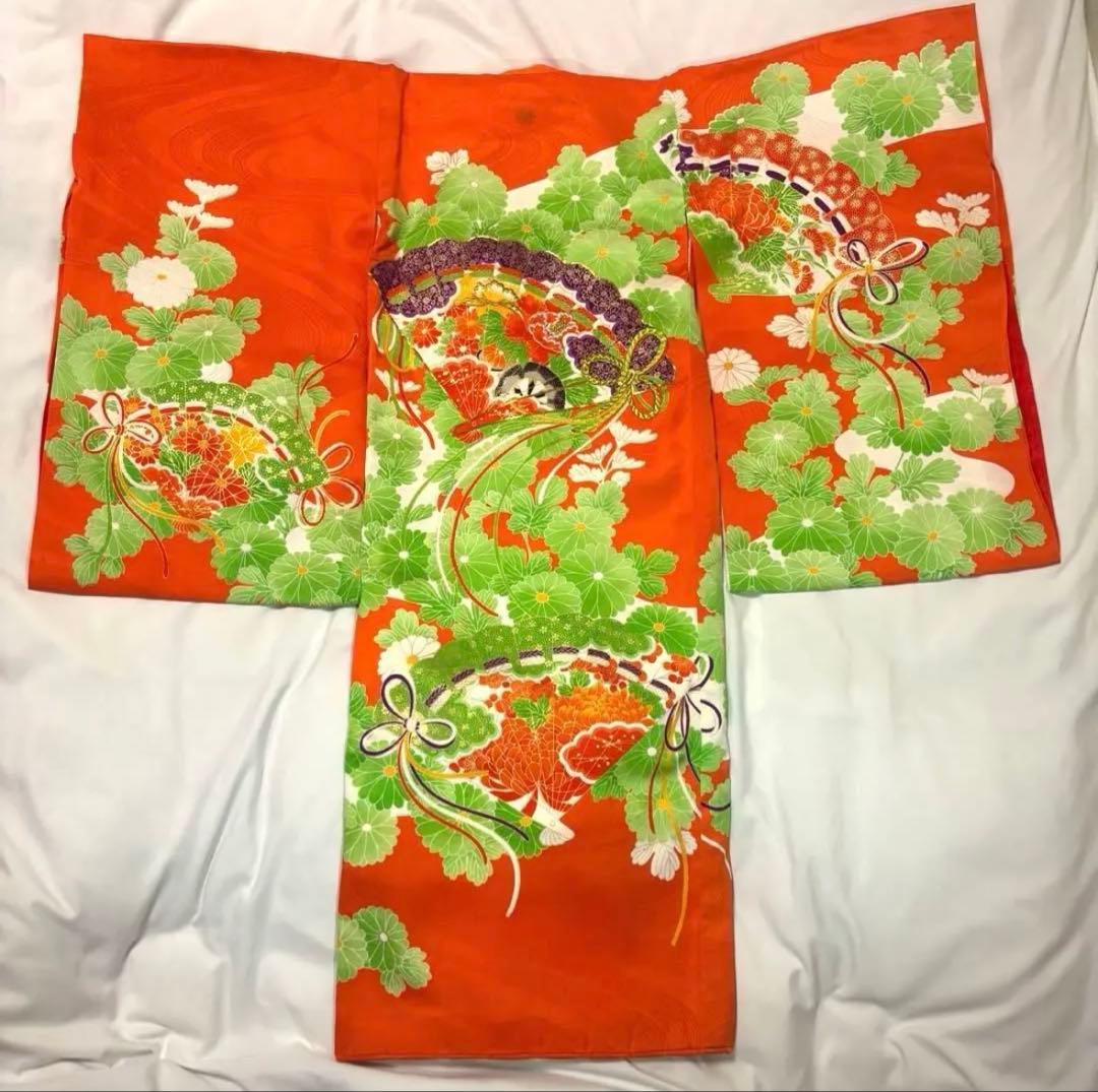 本日限定 七五三直前特別割引！お宮参り 七五三 3歳 着物セット 花柄 扇子柄