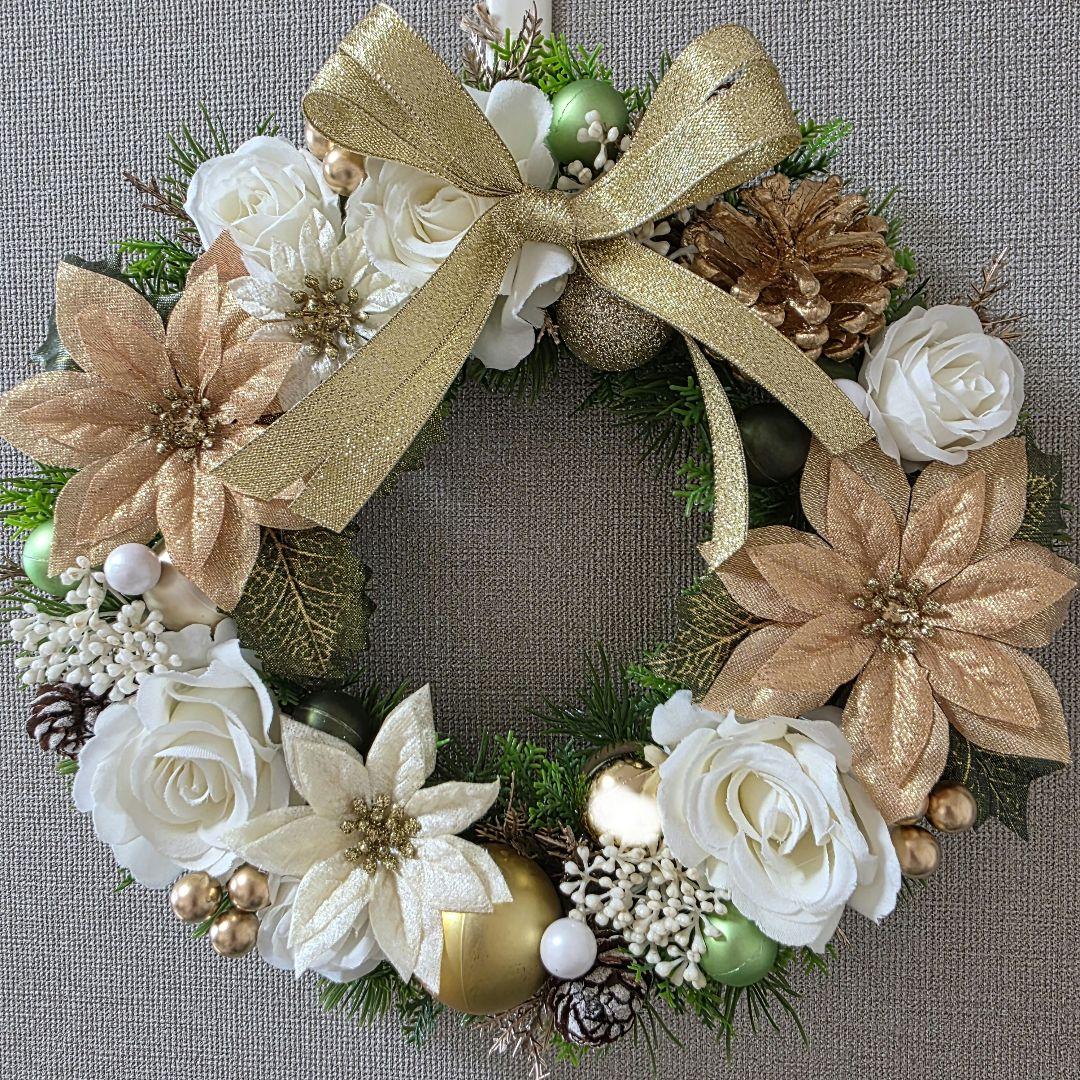 フラワーリース 秋麗20 煌びやかなクリスマス 玄関リース 造花