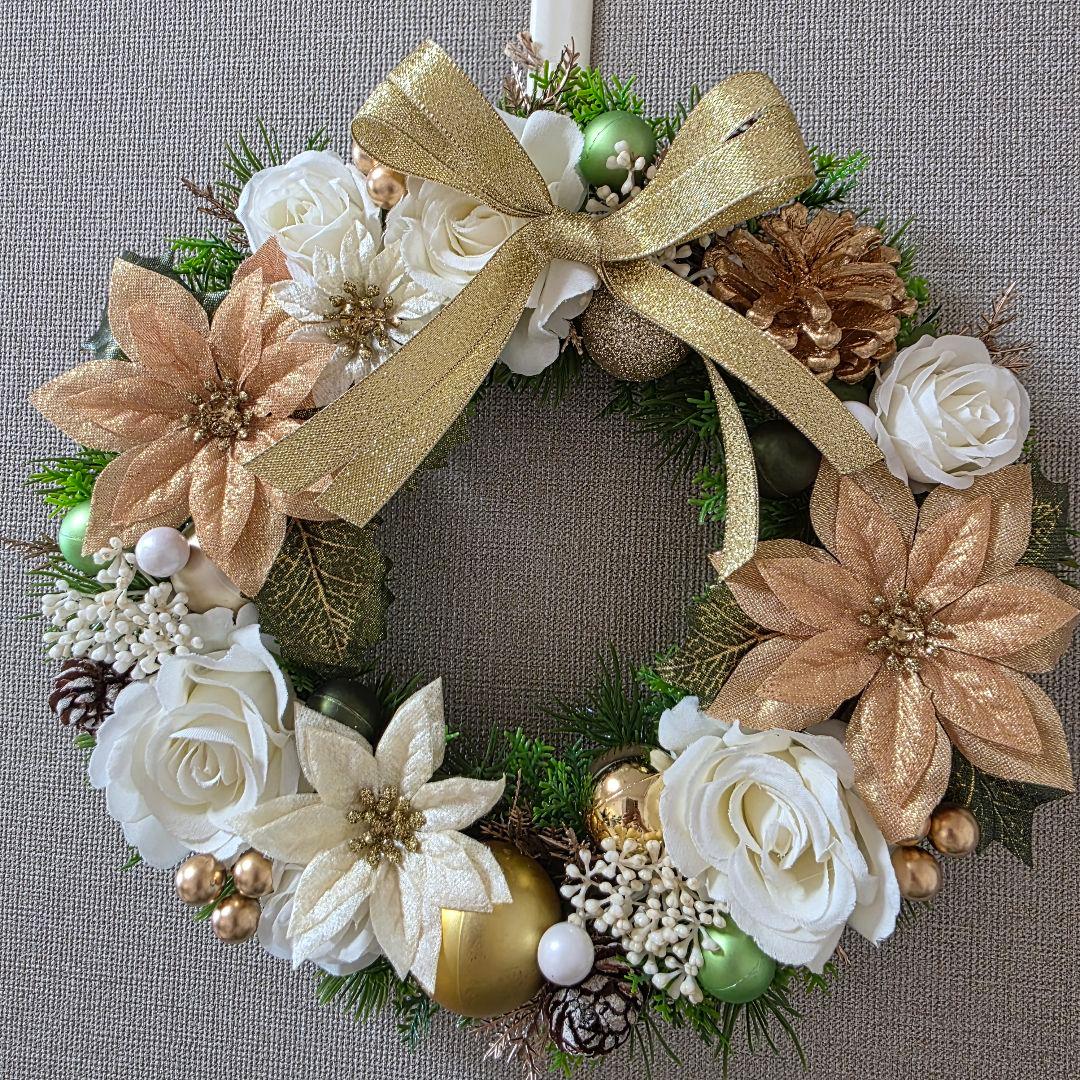 フラワーリース 秋麗20 煌びやかなクリスマス 玄関リース 造花
