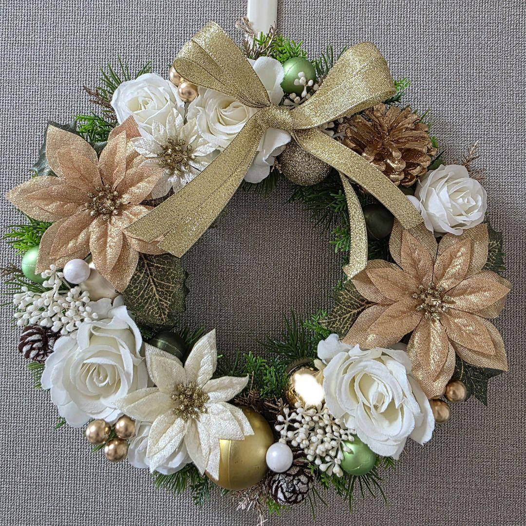 フラワーリース 秋麗20 煌びやかなクリスマス 玄関リース 造花