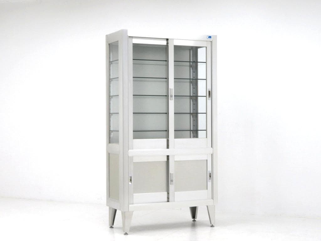 美品　ユヤマ　アルミ　ガラス　ケビント　ドクターキャビネット　飾り棚　シェルフ