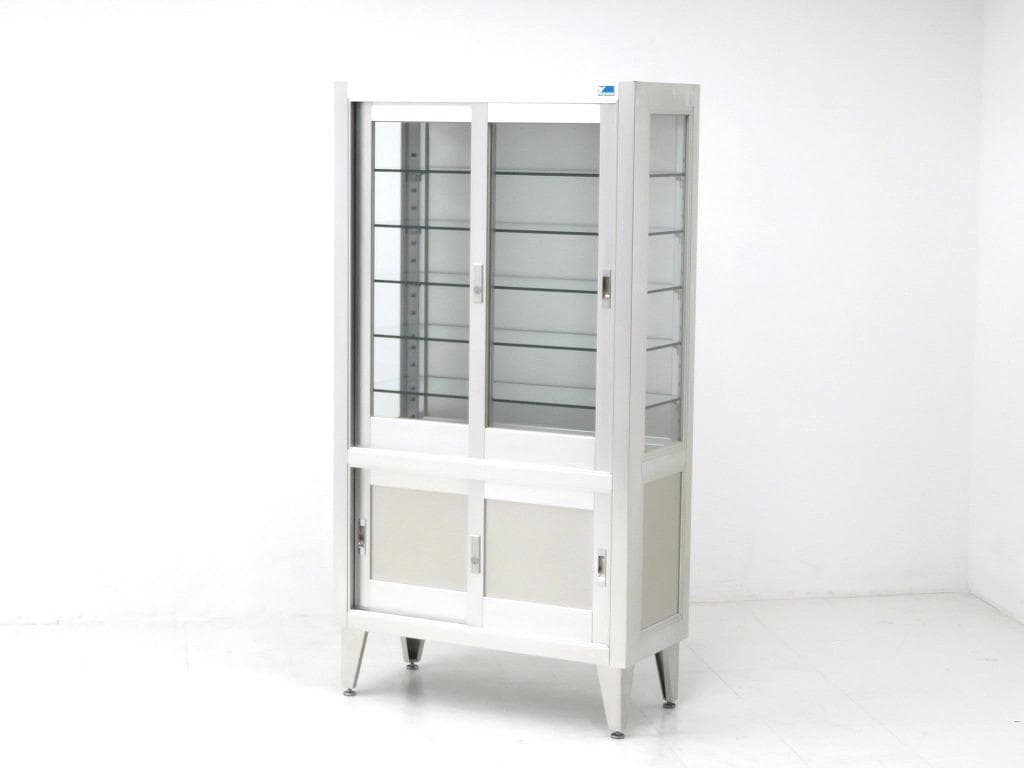 美品　ユヤマ　アルミ　ガラス　ケビント　ドクターキャビネット　飾り棚　シェルフ