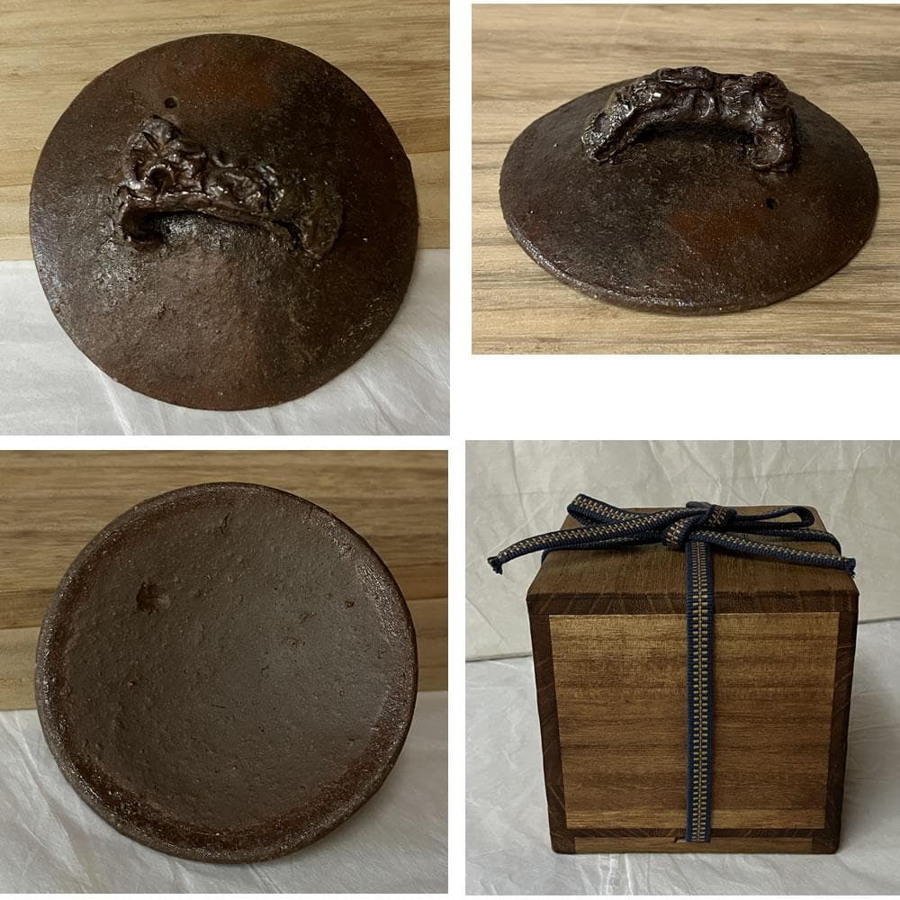 y043 森風来 備前焼 宝瓶 霊芝摘み 合わせ箱 急須 茶道具