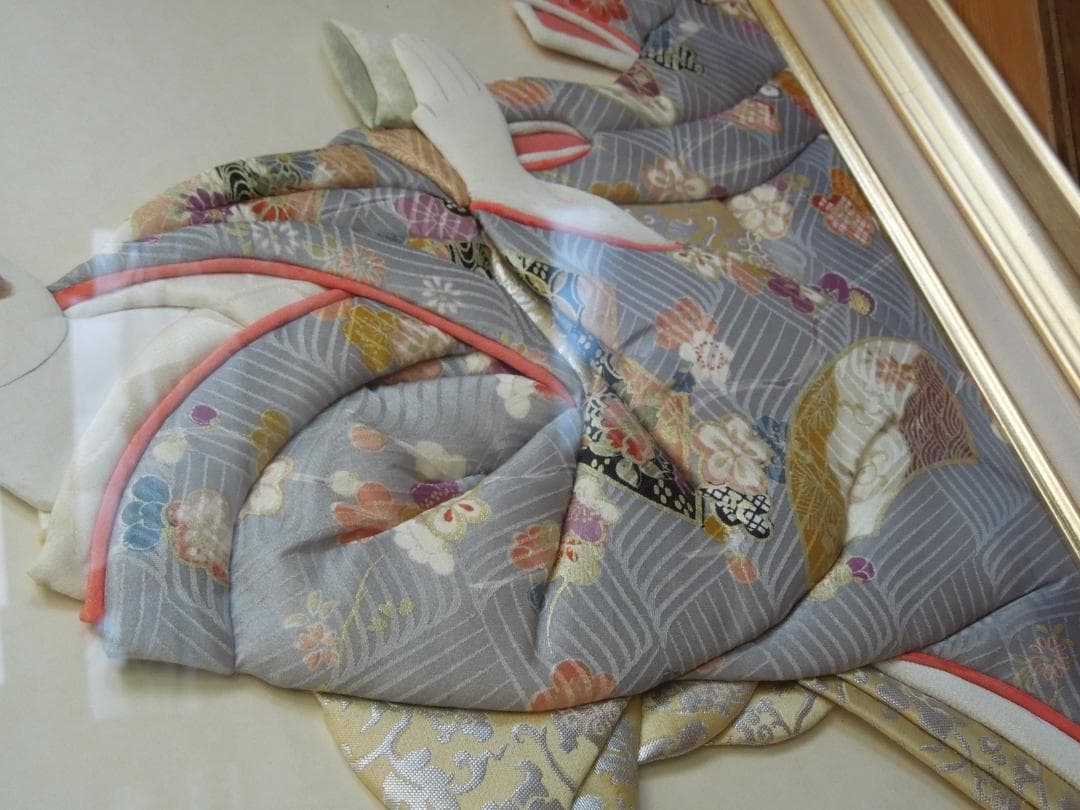 和風着物　立体美人　押し絵立体作品　大判色紙版　油絵用木製額付き