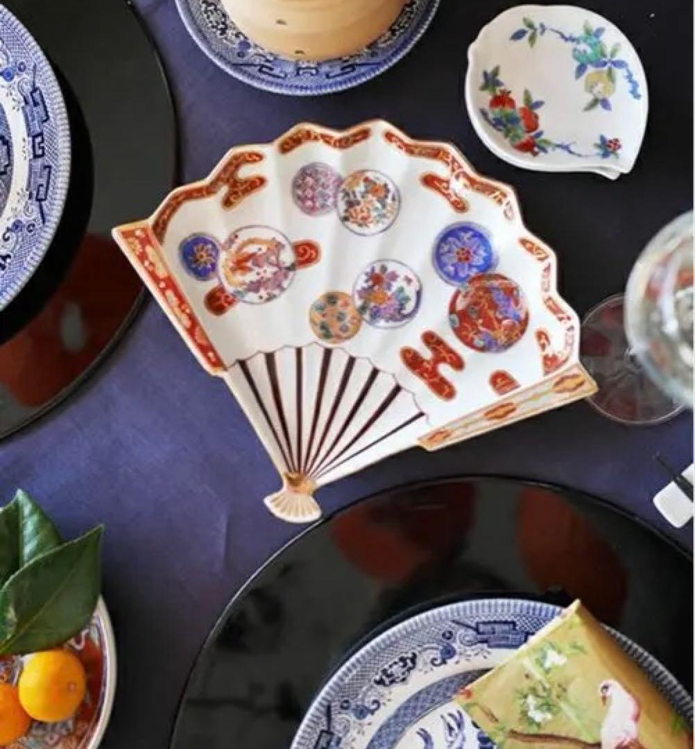 古伊万里　赤濃鳳凰　扇皿　林九郎窯　波佐見焼