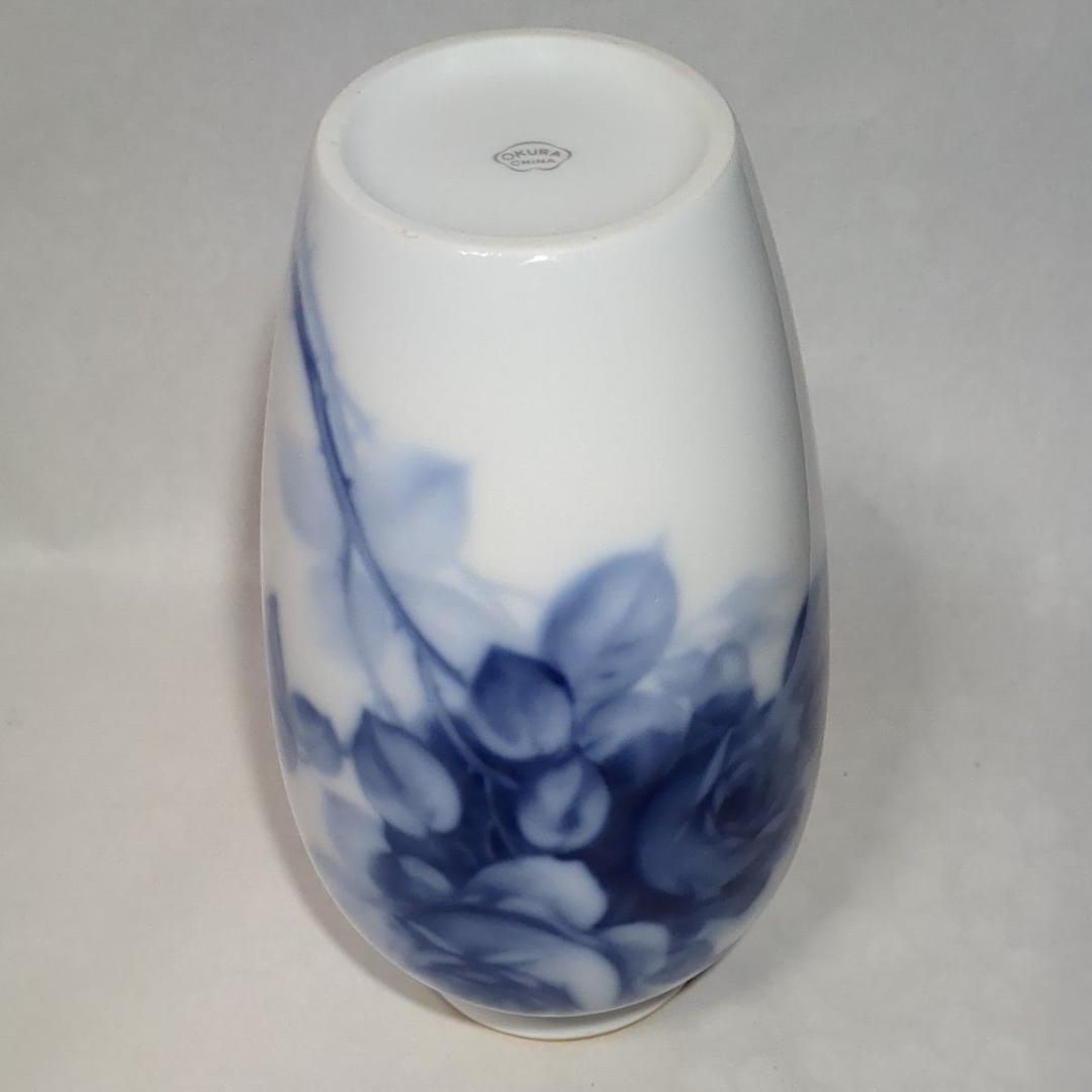 大倉陶園 23cm花瓶 ブルーローズ 陶磁器 花器 花入 青い薔薇 USED美品