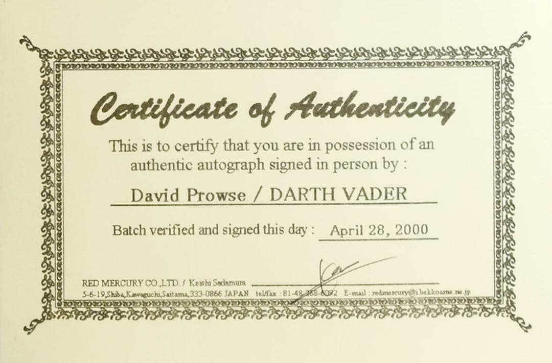 ダース・ベイダーデヴィッド・プラウズ氏直筆サイン入 フィギュア 未開封 保証書