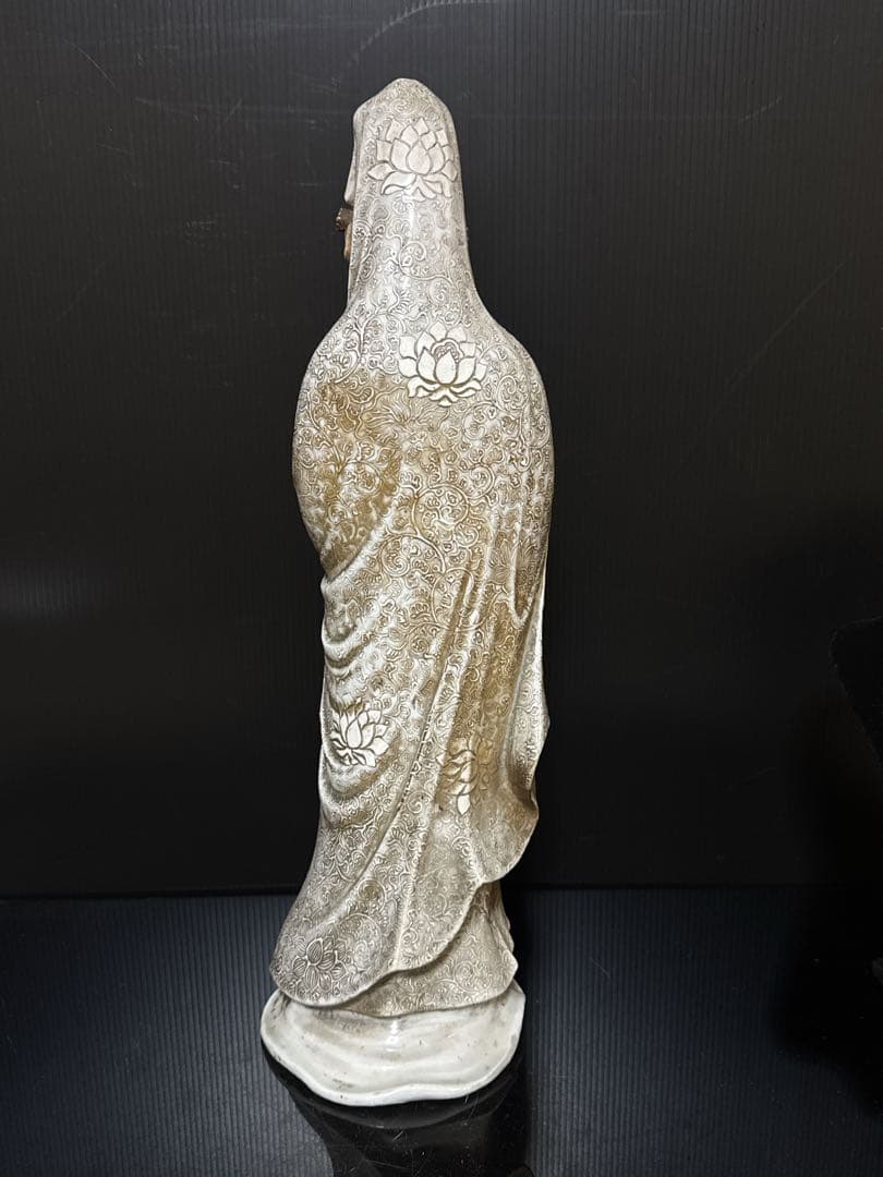 極上 江戸期 大型 九谷焼 超絶技巧 極細密彩色 観音菩薩像 仏教美術