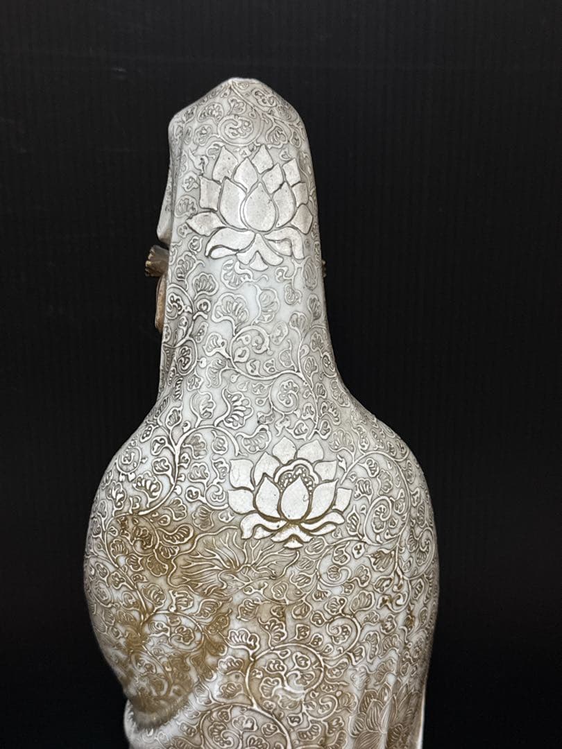 極上 江戸期 大型 九谷焼 超絶技巧 極細密彩色 観音菩薩像 仏教美術