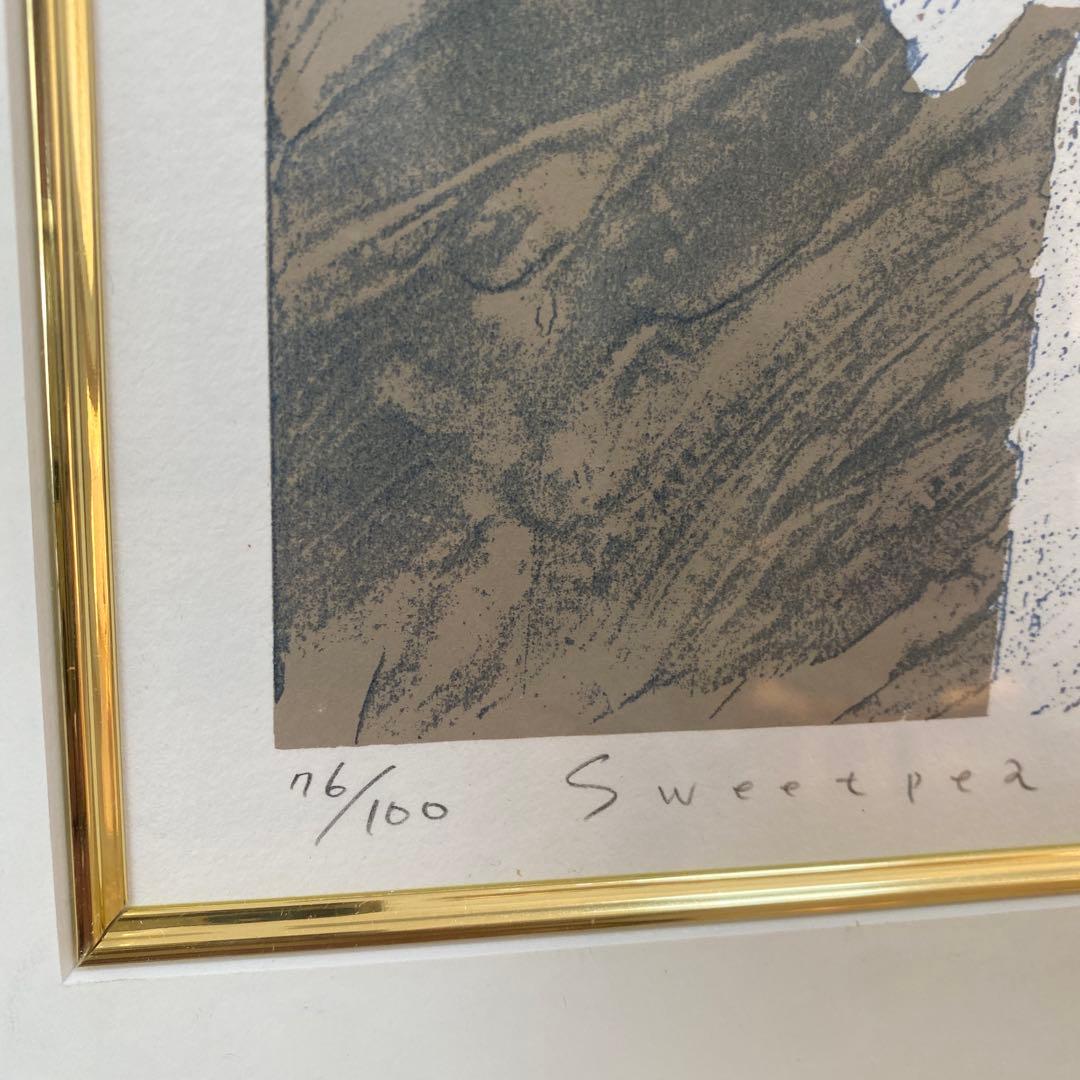 福本吉秀　シルクスクリーン スイトピー　リトグラフ 16/100 金フレーム